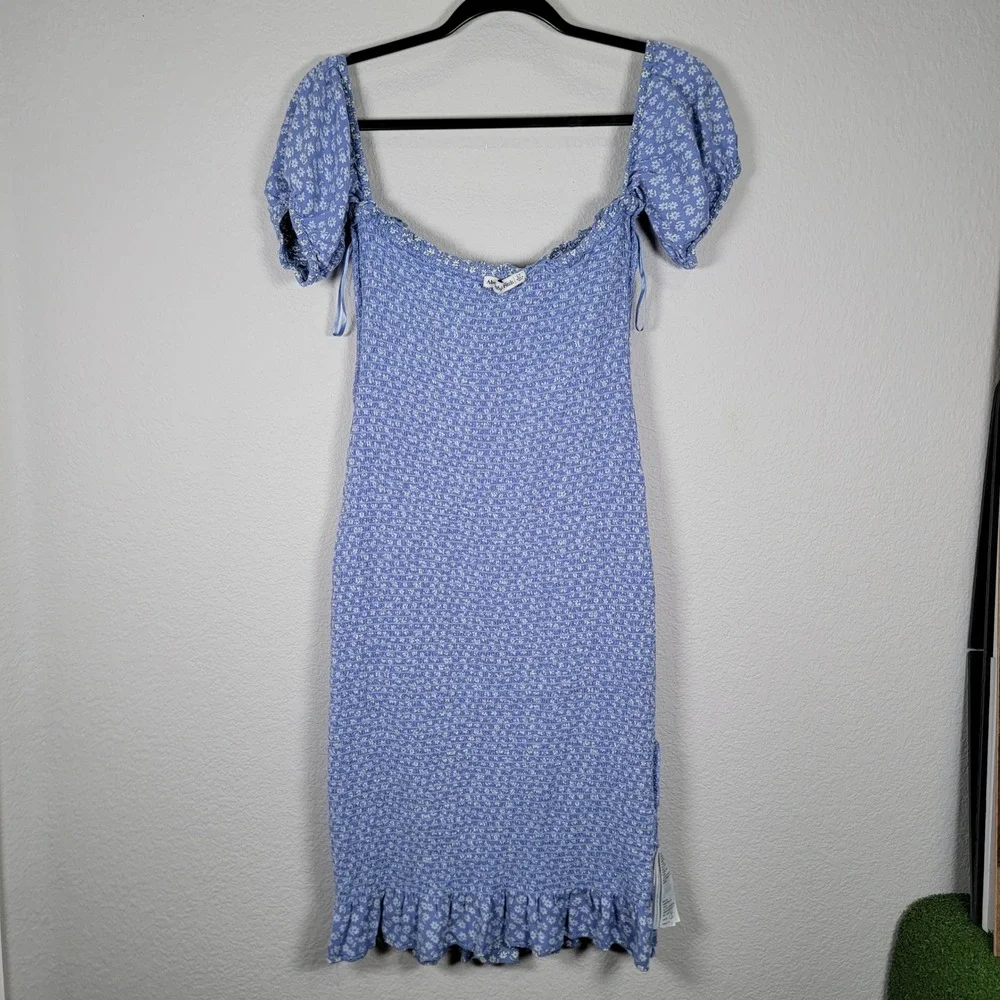 Abercrombie & Fitch‎ Floral Smocked Dress Puff Sleeve Midi Dress Cottagecore LT - Picture 7 of 7